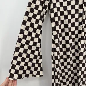 Eb Luxe Checkered Blouse Open Tunic Button Down M Long Sleeve Boho Western M Brown Size M thumbnail 2