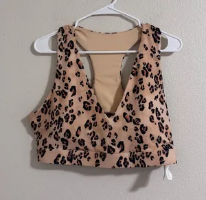 Fabletics Tan Leopard V-Neck Sports Bra thumbnail 1