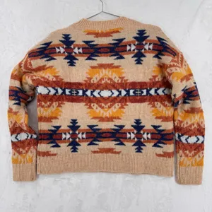 Lucky Brand Western Sweater Wool Blend Jewel Tone Boho Aztec Waist Length Medium thumbnail 3