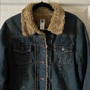 Gap Vintage 2003 Sherpa Lined‎ Jean Jacket Fleece Blue Denim Trucker Style Y2K thumbnail 3