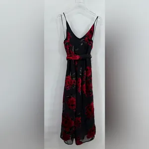 Anthropologie Ettwa Burnout Velvet Jumpsuit Black Red Floral Wide Leg‎ small thumbnail 5