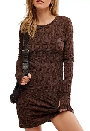 Free People Paulie Mini Dress Open Back Stretch Geometric Brown Size‎ Medium thumbnail 1