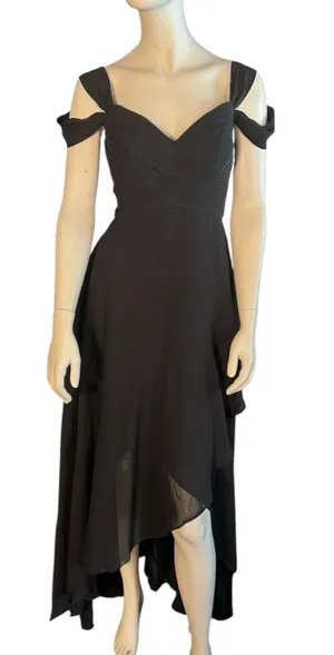 Monvelli Lined Chiffon High-Low Dress Black Size 4 NWT thumbnail 1