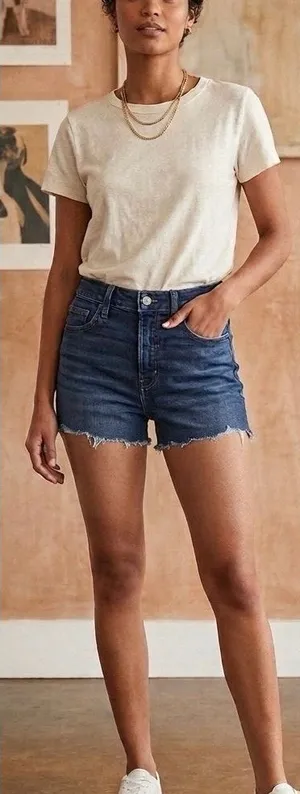 American Eagle Medium Wash Denim Shorts Raw Hem Mid Rise Jean Shorts 6 thumbnail 1