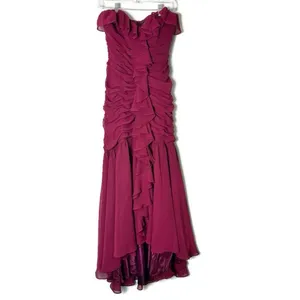 Jill Stuart Burgundy Ruffled Strapless Chiffon Dress Size 6 thumbnail 3