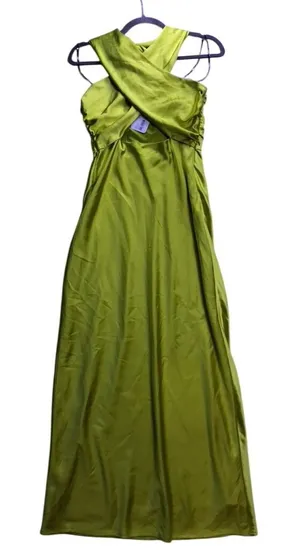 Simon Miller Maxi Dress Womens Size 4 Lime Green Satin Crisscross Neck Gown thumbnail 1