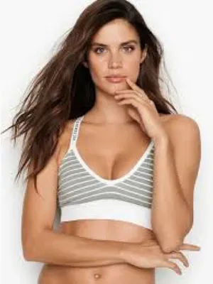 Victoria’s Secret Striped Seamless Bralette Gray & White Medium thumbnail 1