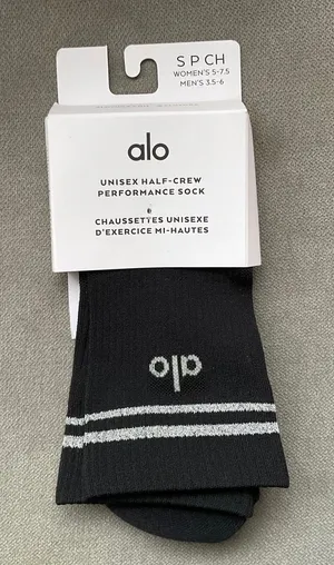 Alo Yoga Unisex Half-Crew Performance Sock Black S thumbnail 1