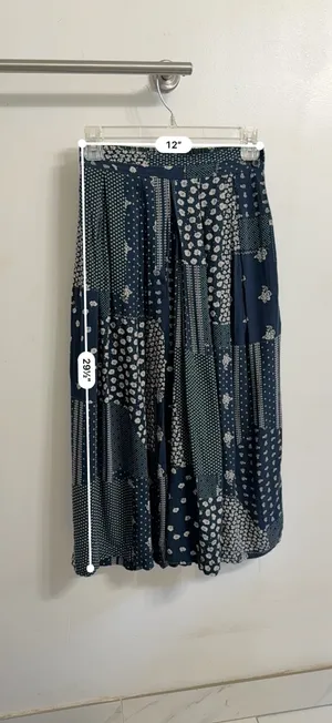 PRE-OWNED Pop England Blue Patchwork Culottes Wide Leg w/ Pockets Pants 1 thumbnail 13