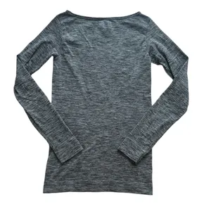 ATHLETA Gray Womens Small Seamless Long Sleeves Athletic Top Heathered Boat Neck thumbnail 3