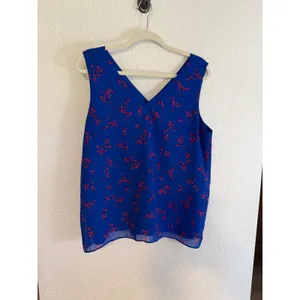 Ann Taylor Factory Tank Top Blue L Womens Floral V-Neck Sleeveless‎ Blouse thumbnail 7