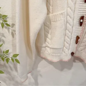 Jacquie The Label Tarrah Cable Knit Toggle Button Cream Cardigan Pink Trim thumbnail 4
