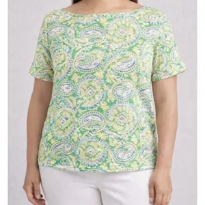 Lauren Ralph Lauren Top Womens M Green Yellow Cotton‎ Paisley Preppy Old Money thumbnail 1