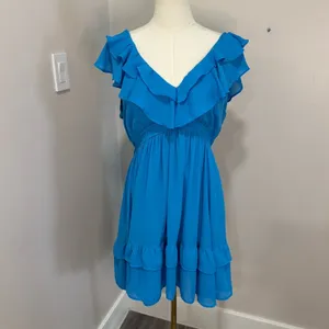 Abercrombie & Fitch Blue Ruffle Dress Large‎ Tall thumbnail 2