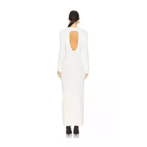 Lamarque Lindsay Dress White Textured Knit Open Back Maxi Long Sleeve Mock Neck thumbnail 2