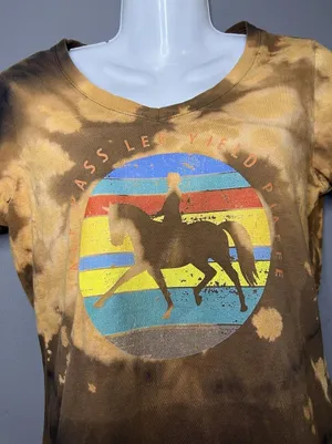 Equestrian Bleach Tie Dye Horse Graphic Tee Top Shirt Womens Small Brown thumbnail 1