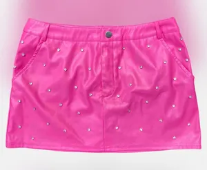 💕 NWOT Better Be Size Medium Hot Pink CZ Cubic Zirconia Crystal Embellished Vegan Leather Mini Skirt 💕 thumbnail 1