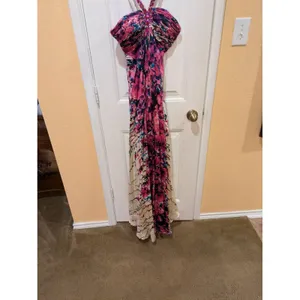 La Femme Multicolor Floral Rhinestone Embellished Halter Evening Gown EUC Sz 0 thumbnail 8