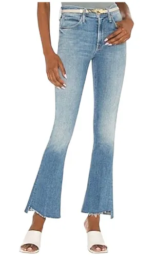 Mother High Waisted Runaway Step Fray Kick Flare Jean Kiss and Make Up Blue 24 thumbnail 1