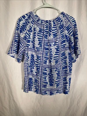Loft Womens Blue Fern Cotton Blouse Top Medium New thumbnail 5