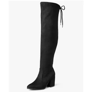 Forever Black Suede Over The Knee Boots Block Heel Lace Up Back Women's Size 8.5 thumbnail 3