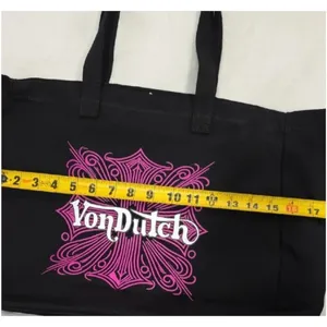 Von Dutch Tote Bag Womens Large Black Pink Cross Logo Y2K Shoulder Shopper thumbnail 4