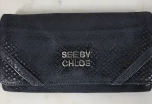 See By Chloe Checkbook Wallet 7.25" Black Soft Embossed Leather Bi-Fold Clutch thumbnail 1