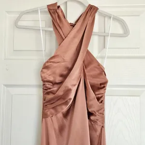 Reformation Maddison Silk Dress Praline Pink Brown Halter Midi Womens 12 NEW thumbnail 5