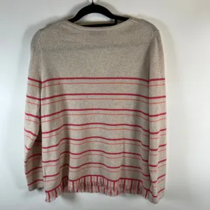 Charter‎ Club Luxury Cashmere Striped V Neck Sweater Women's Size L Fringe thumbnail 6