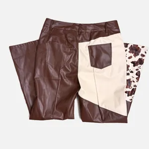 Ursime Western Cow Pattern PU Leather High Waist Bell Bottom Pants - Size XL thumbnail 3