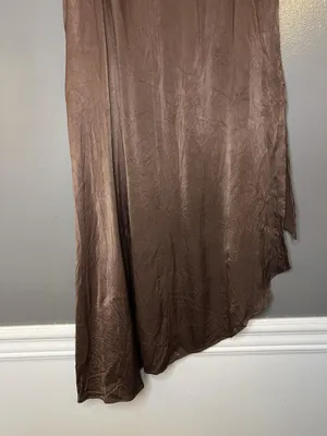 LPA Skirt Womens Medium Brown Satin Wrap Asymmetrical High Low Hem Long Lined thumbnail 6