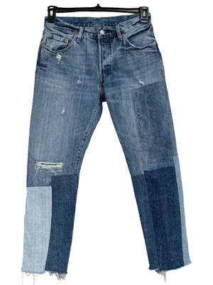 Levi’s 501 SZ W27 L27 Patchwork Jeans Ragged Lands Button-Fly Distressed Frayed thumbnail 1