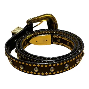Nocona Studded Jeweled Rhinestone Genuine Leather Western Belt Brown Gold Large thumbnail 4