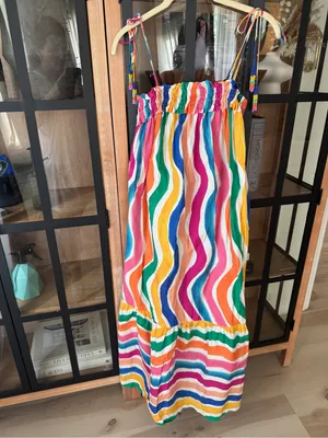 FARM RIO Maxi Dress rainbow colorful Wavy Dancing Stripes Beaded Tassel thumbnail 6