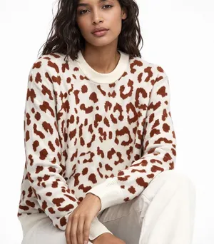 Daily Ritual Womens Medium Leopard Print Crewneck‎ Pullover Sweater Knit Top thumbnail 1