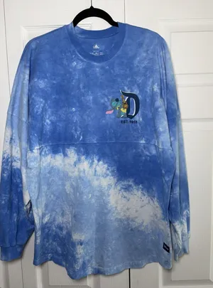 Disney Spirit Jersey Stitch‎ Disneyland Womens L Blue Tie Dye Long Sleeve Cotton thumbnail 1