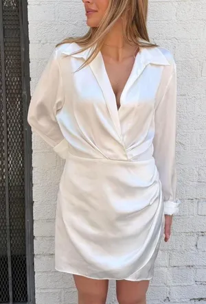 NWT ZARA White satin long sleeve mini dress Sz L #party #eveningwear thumbnail 1
