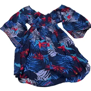 Roxy Tropical Print Boho Tunic Top Mini Dress Styled Embroidered Festival Blouse thumbnail 2