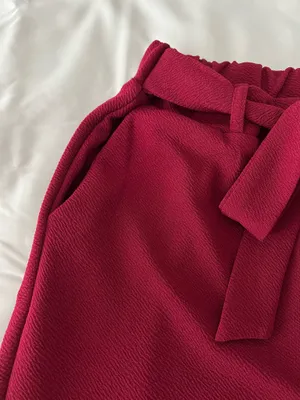 Maroon Self Tie Skinny Pants thumbnail 3