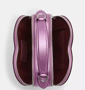 Coach Heart Crossbody Bag in Metalic Crossgrain Leather Lilac CP020 thumbnail 4