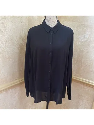 Mango viscose button down long sleeves shirt feather lightweight Black Sz 12 thumbnail 7