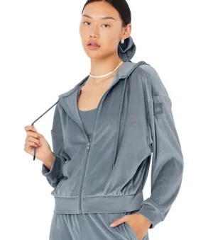 Alo Yoga Velour Glimmer Full Zip Hoodie Steel Blue thumbnail 9