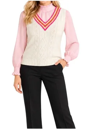 Liz Claiborne Sweater Vest Size S White Sleeveless V-Neck Preppy Vintage Y2K thumbnail 1