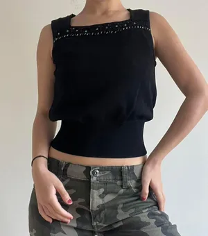 Knit Beaded 90s Top Black thumbnail 1