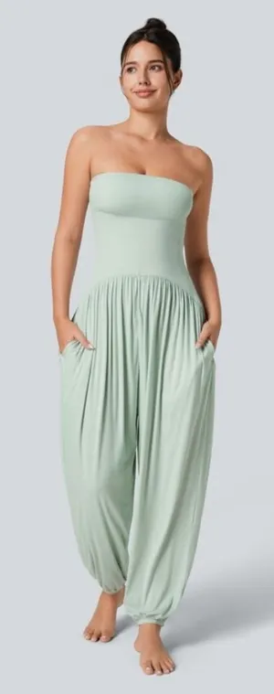 Halara Strapless Harem Jumpsuit Fairest Jade Green Pockets Ribbed Size XL thumbnail 1