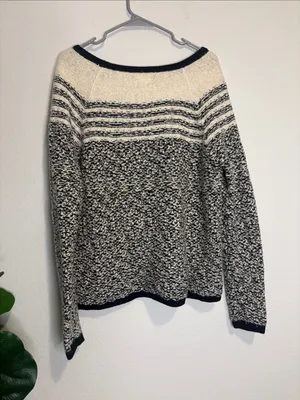 Lou and grey xl wool blend Black and Cream Marled Stripe Pullover Sweater thumbnail 5
