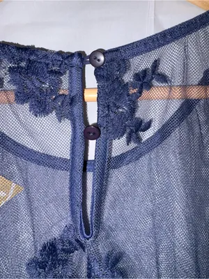 Suzanne Betro Long Sleeve Blue Floral Lace Tunic Top Sz XL Swim Coverup Pullover thumbnail 5