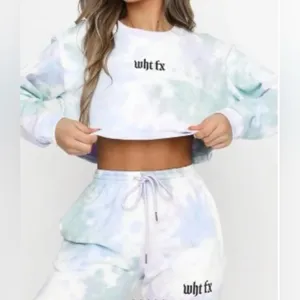 White Fox Boutique Tie Dye Cropped Sweatshirt‎ in Pink Green Multi Size Small thumbnail 6