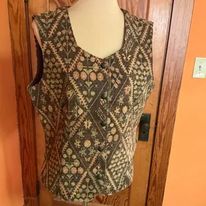Vintage Tapestry Vest | Floral Geometric Button Front | Women’s Large thumbnail 6