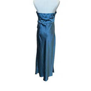 Runaway Blue Satin Midi Slip Dress XL Ruched Cocktail Semi Formal Bias Cut $139 thumbnail 6